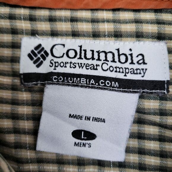 Columbia Rugged Button Down Shirt Mid-Weight Outdoor Tan Black Plaid Men's L - Picture 8 of 15